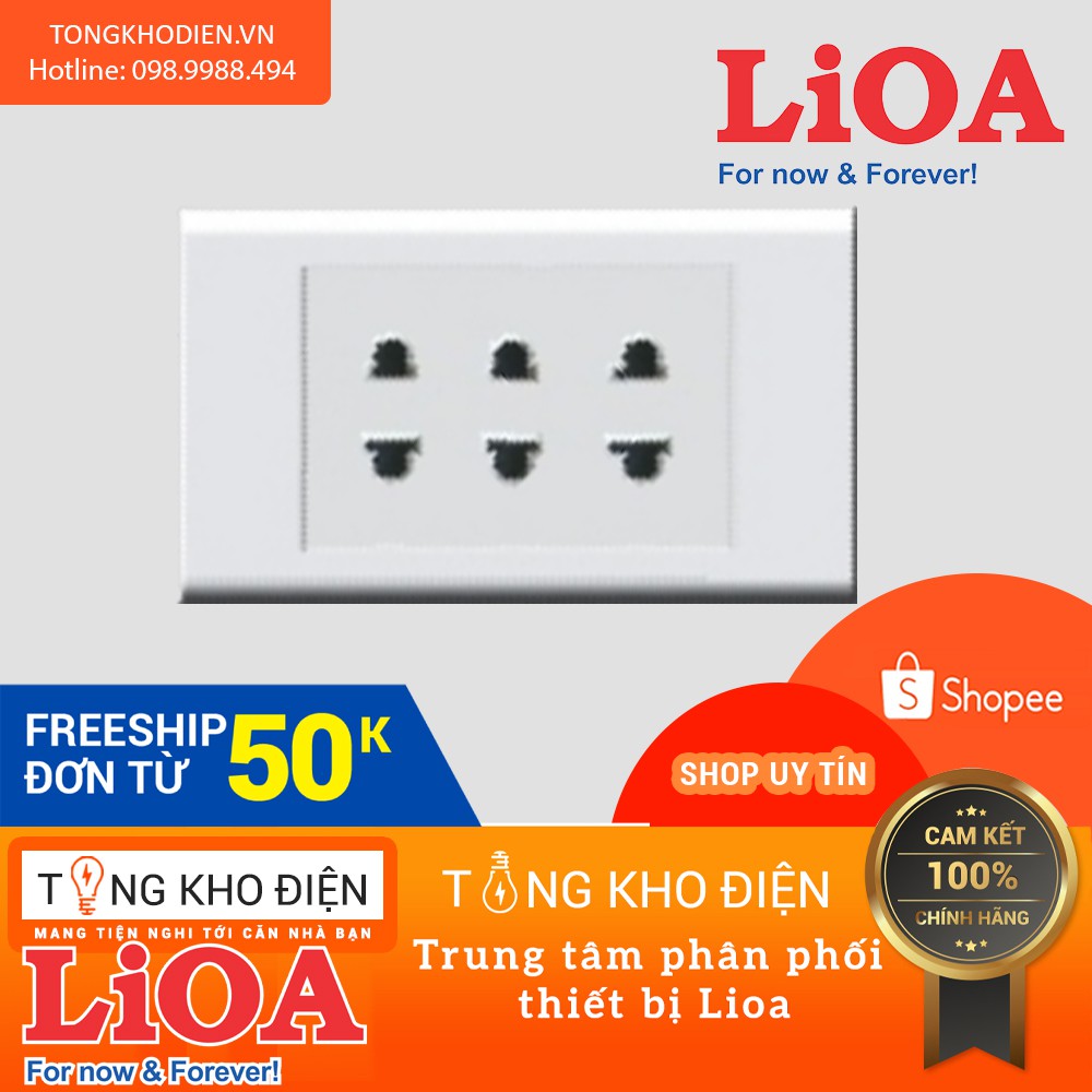 Mặt 3 ổ cắm LiOA [CHÍNH HÃNG], Nhựa TRẮNG - Tiếp điểm ĐỒNG