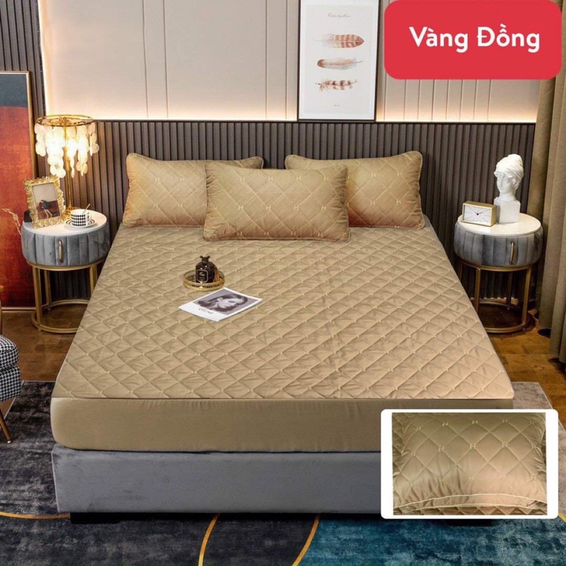 Ga gối bọc chun  lụa trần chữ H mềm mịn dùng cho cả 4 mùa