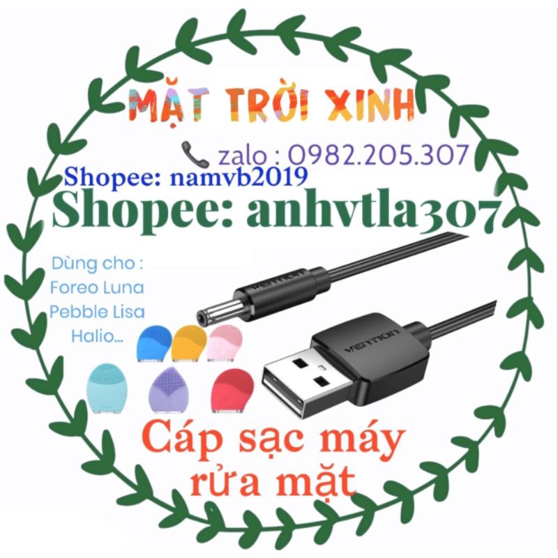 ★Chính hãng Vention★ Dây Cáp nguồn DC Đầu Cắm USB Sang 3.5*1.35mm ★ cho máy rửa mặt Foreo Luna ★ Pebble Lisa ★ Halio