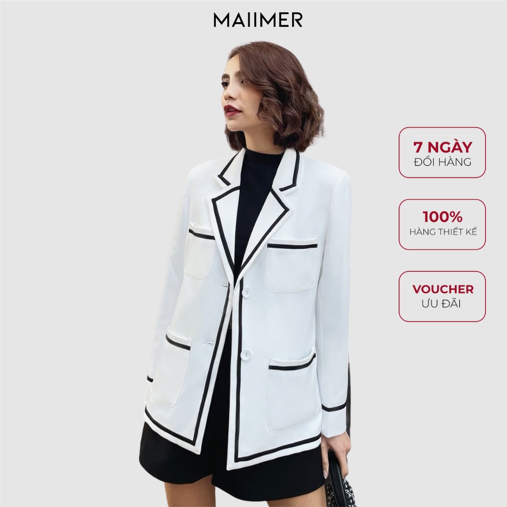 Áo vest blazer nữ Doris Maiimer viền đen trắng | BigBuy360 - bigbuy360.vn