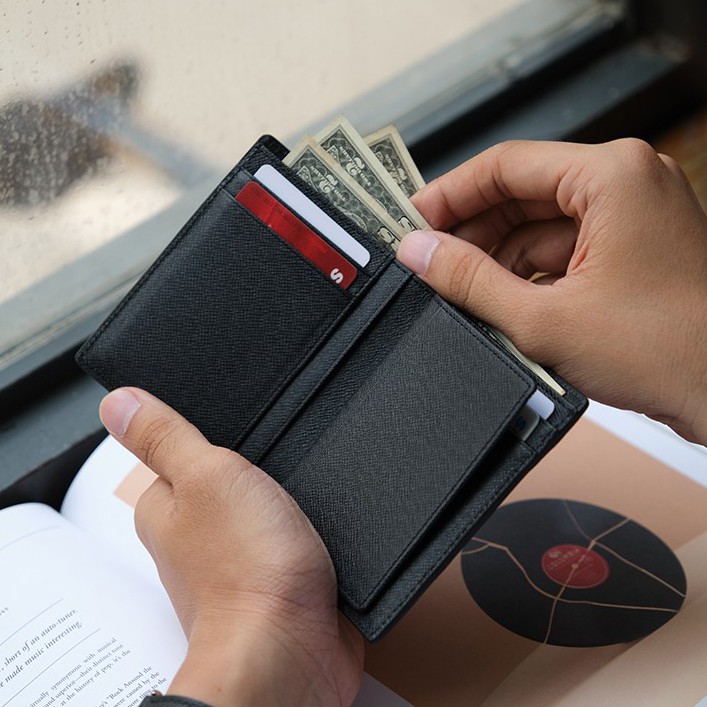 Ví Da Nam Gập Đôi (2 Dáng) Leonardo - Mercury Wallet - Da Taiga Bền Bỉ