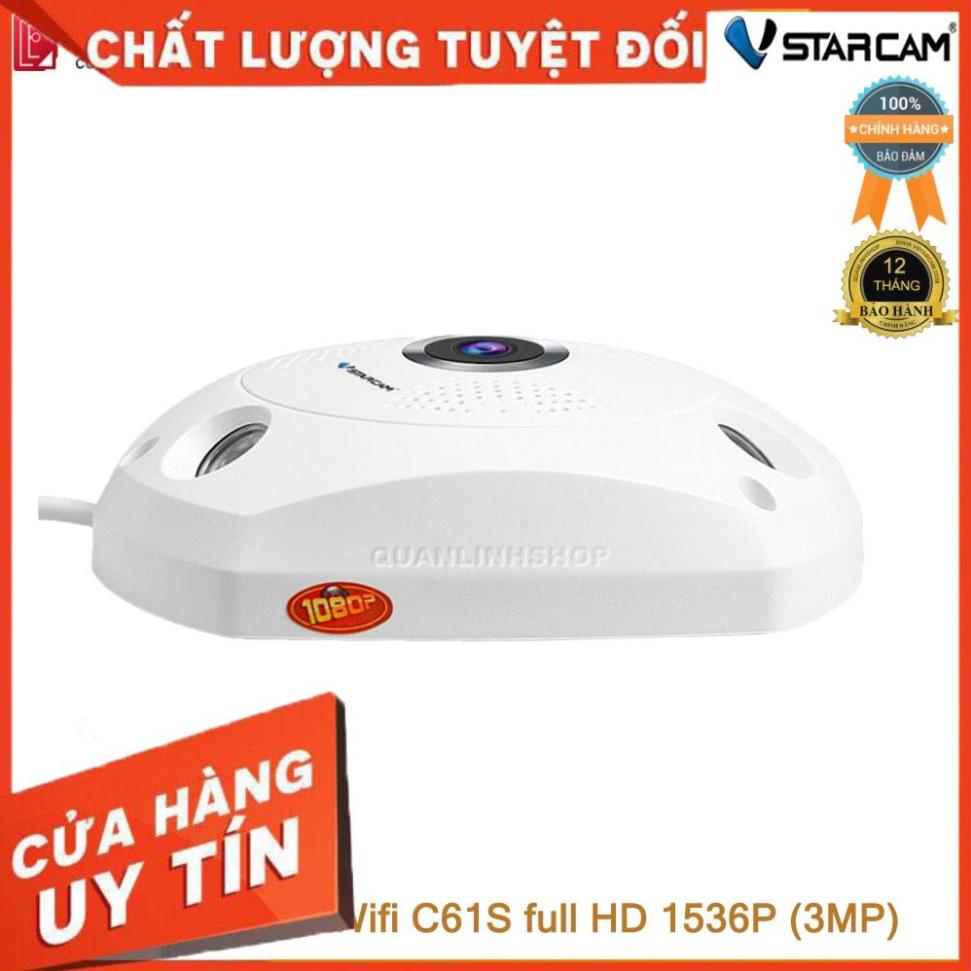 (giá khai trương) Camera Wifi IP Vstarcam C61s Full HD 1536P ốp trần, góc rộng 180 độ kèm thẻ 16GB