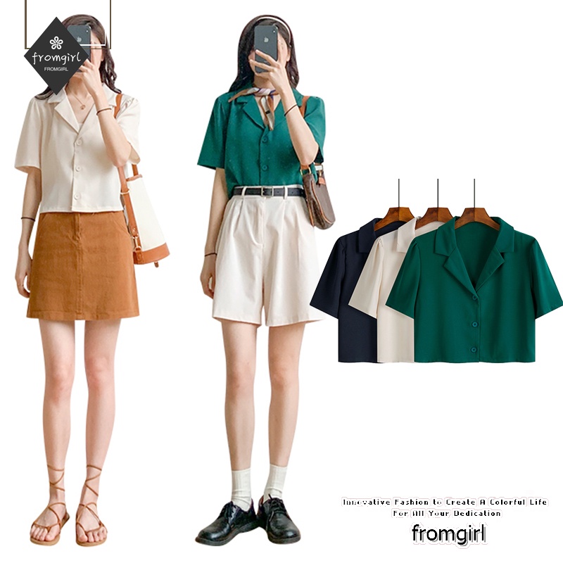 Áo Sơ Mi Ngắn Tay Cổ Vest Thiết Kế Mới Thời Trang Mùa Hè Theo Phong Cách Pháp Dành Cho Nữ
