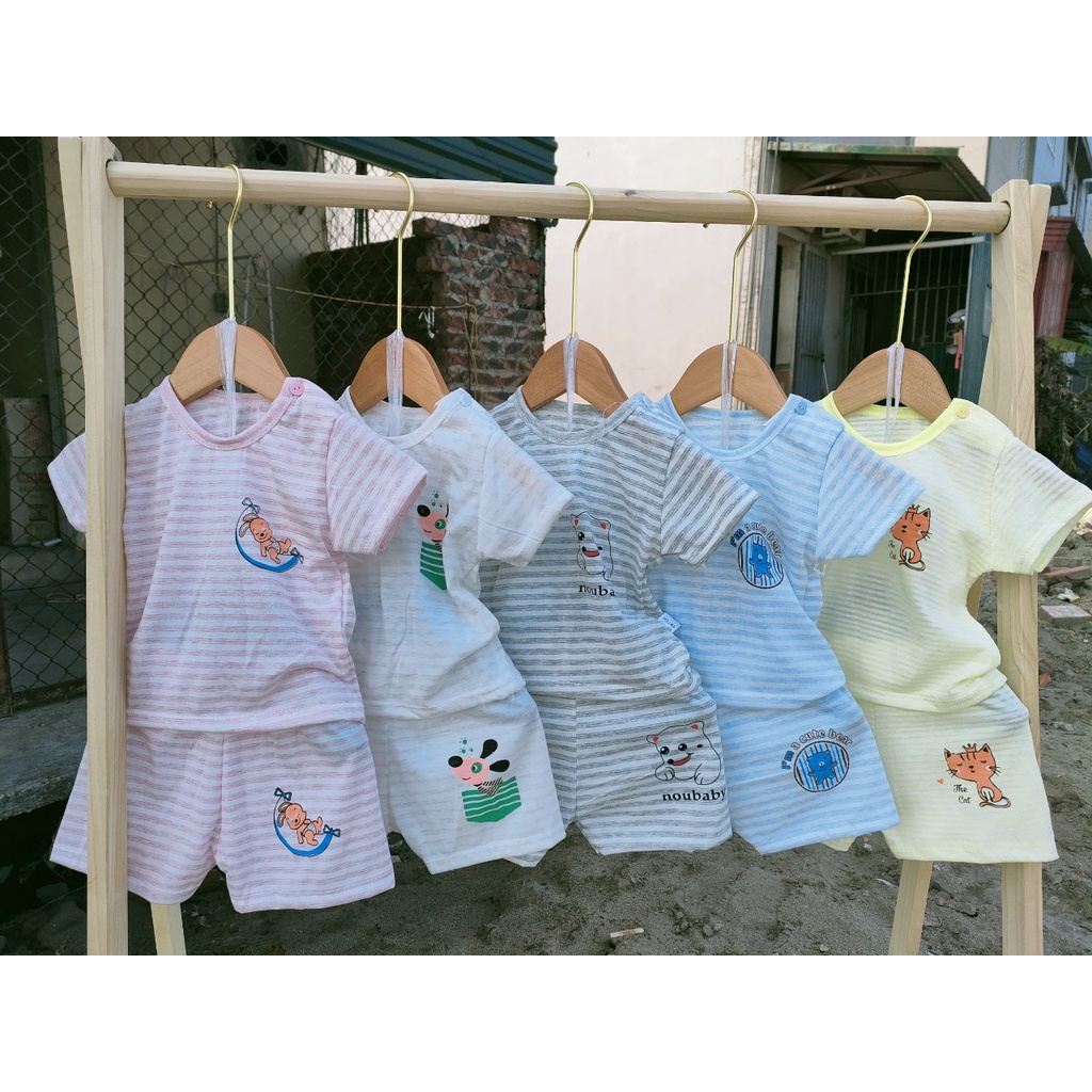 Bộ cộc tay cotton giấy cotton kẻ bé trai bé gái 4-15kg