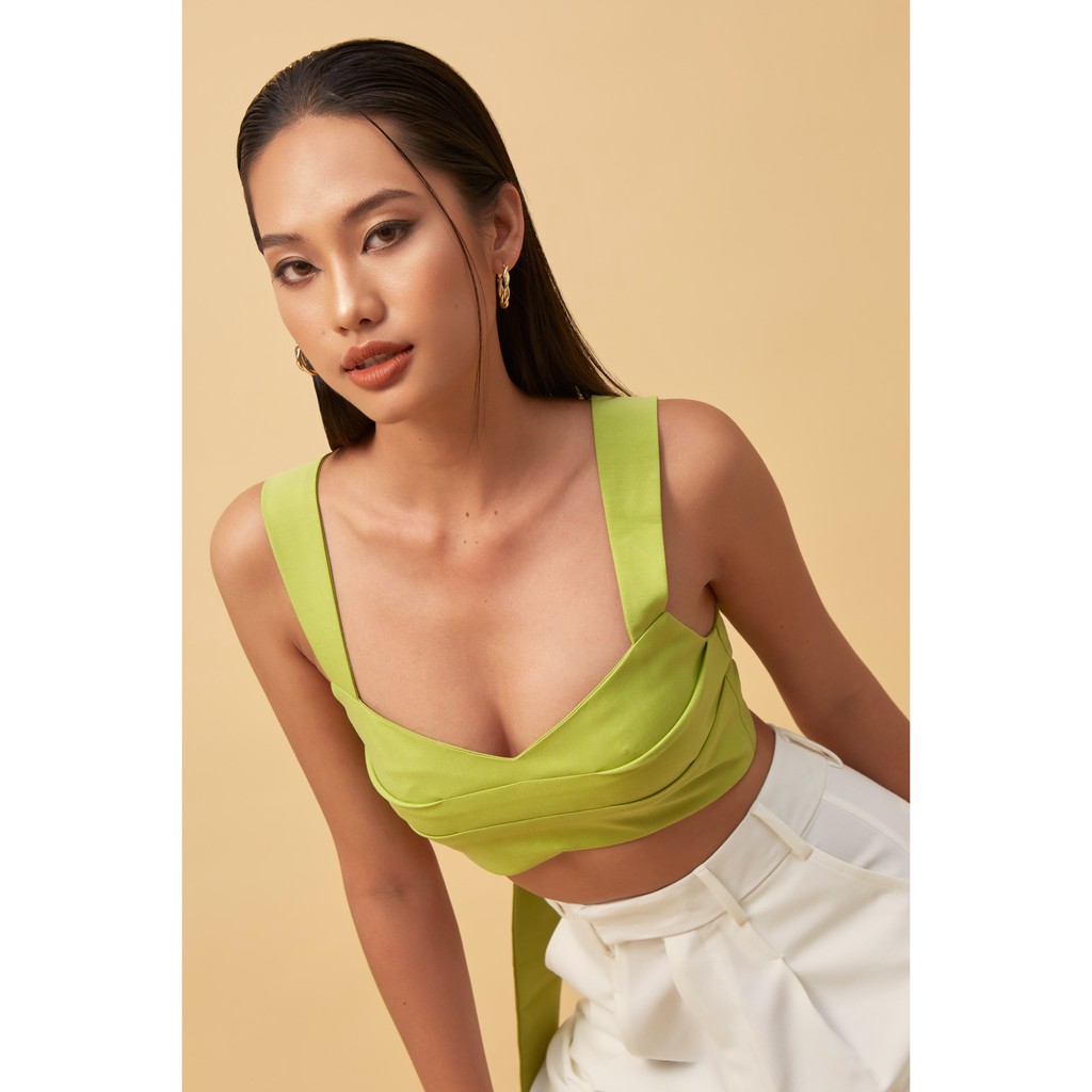 ELE Studios - Áo Croptop thiết kế cao cấp xanh bơ, áo hai dây kiểu xếp li thắt nơ sexy cá tính Poshtop ELE đi chơi