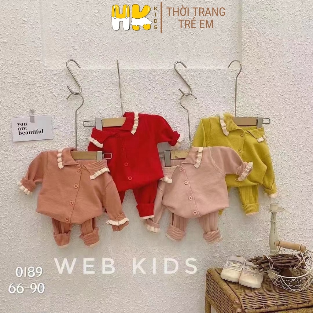 Bộ len cho bé gái từ 0-3 tuổi, chất len 2 lớp cao cấp mềm mịn không bai nhão xù, áo cổ bẻ bèo nhún - HK KIDS (mã 0189)