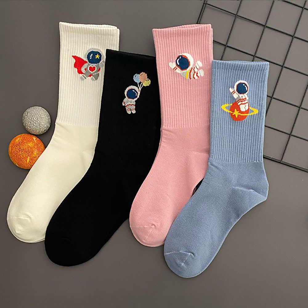 Vớ cổ trung mềm mại in hình phi hành gia hoạt hình dễ thương cho nam và nữ