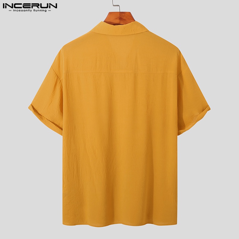 INCERUN Áo Sơ Mi Nam Tay Dài Màu Sắc Đơn Giản Size S-5XL