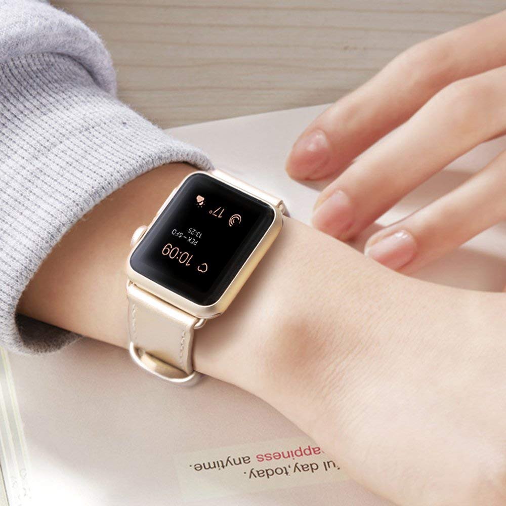 Dây Đeo Bằng Da Bóng Cho Đồng Hồ Thông Minh Apple Watch 38Mm / 42Mm 3 / 2 / 1