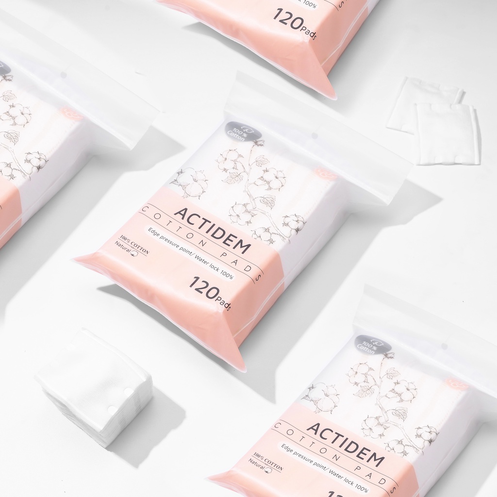 Bông tẩy trang Actidem 100% Cotton, không xơ bông 120 miếng