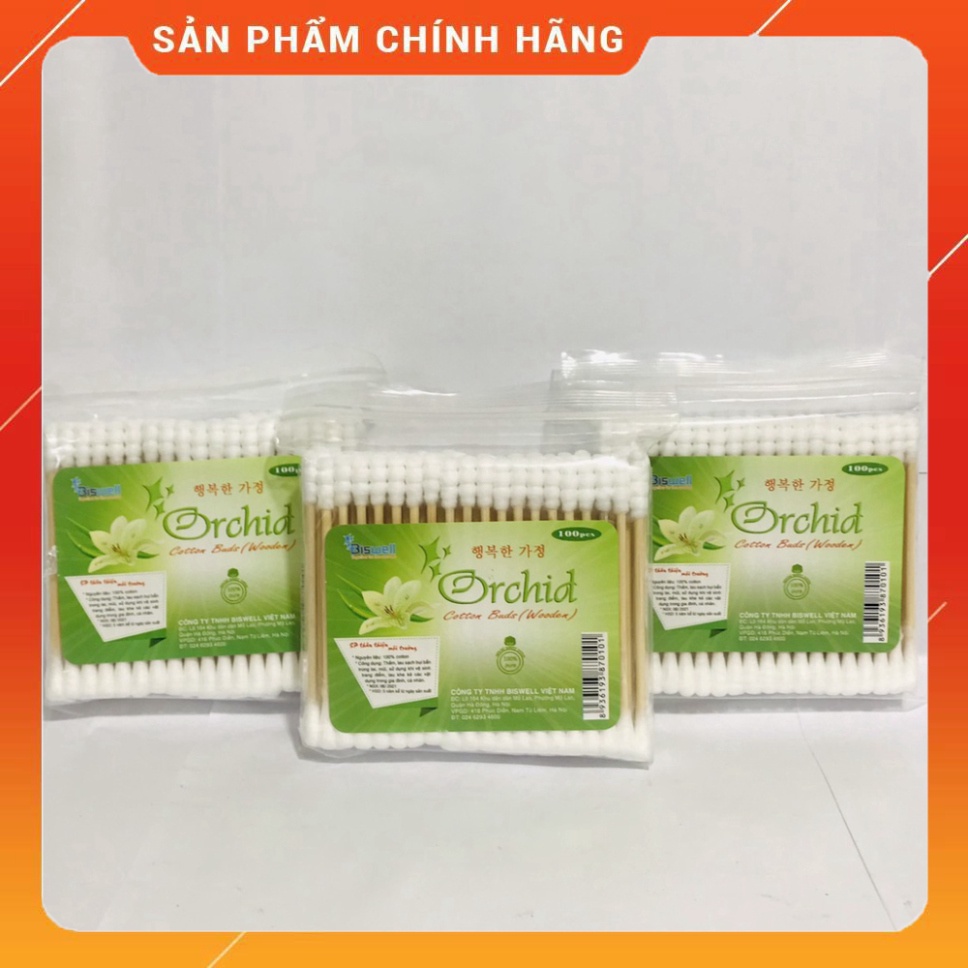 Tăm Bông Cán Gỗ Orchid Xuất Hàn 100 que