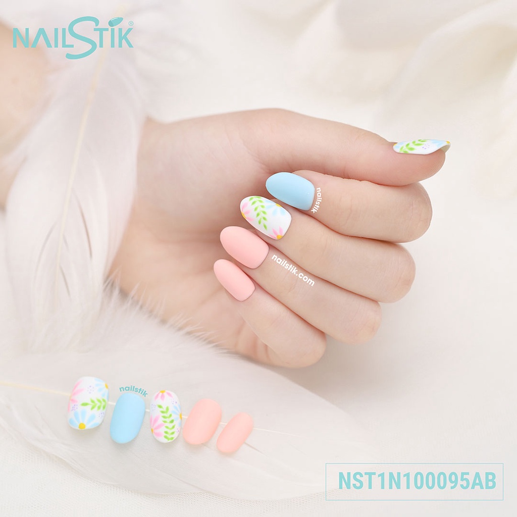 Móng úp thiết kế by NAILSTIK màu xanh dương, hồng, cam, form móng bầu, ngắn/dài, 095