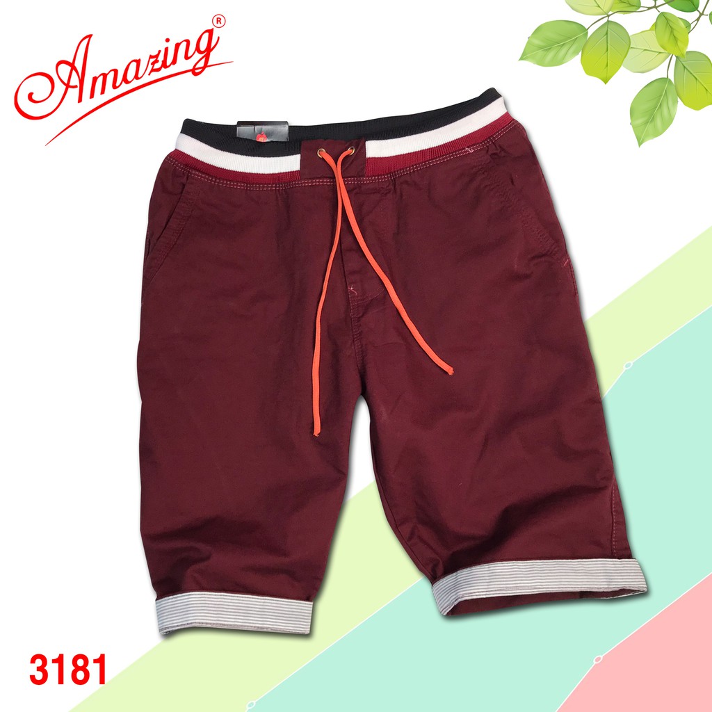 Quần short kaki nam Amazing, lưng chun, dây rút, lai lật phối kiểu, phong cách unisex thể thao năng động