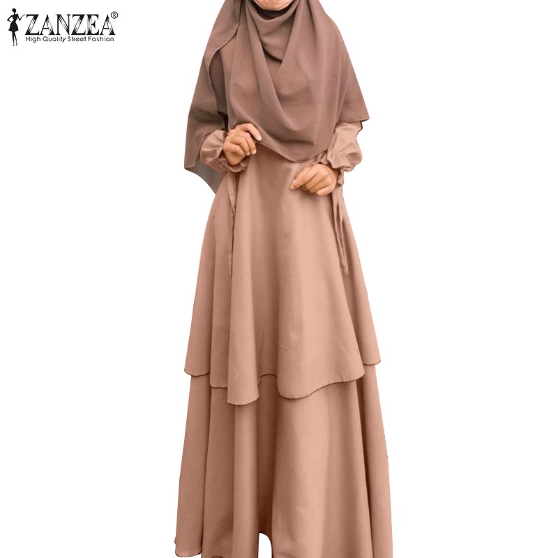 Zanzea Đầm Hai Lớp Co Giãn Màu Trơn Thời Trang Cho Phụ Nữ Hồi Giáo