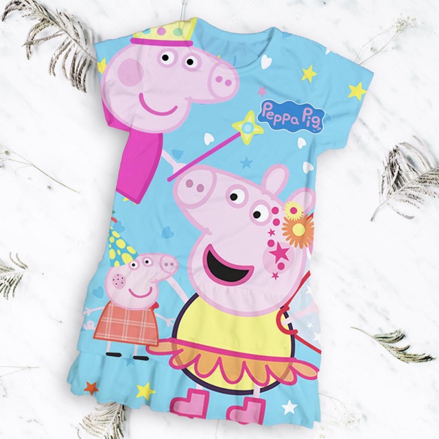 Đầm 3 tầng heo peppa thun lạnh thái in 3D bé gái 10-45kg