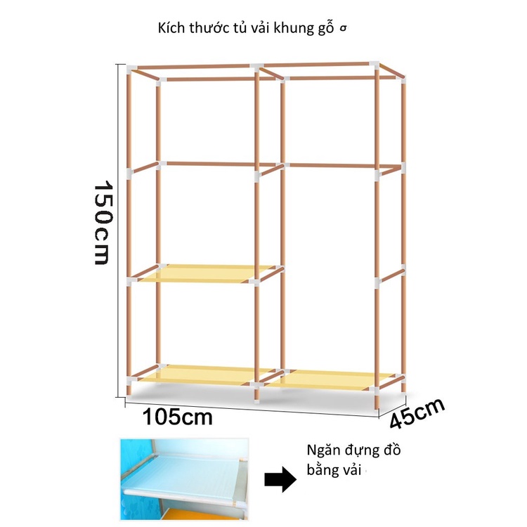 Tủ vải đựng quần áo khung gỗ