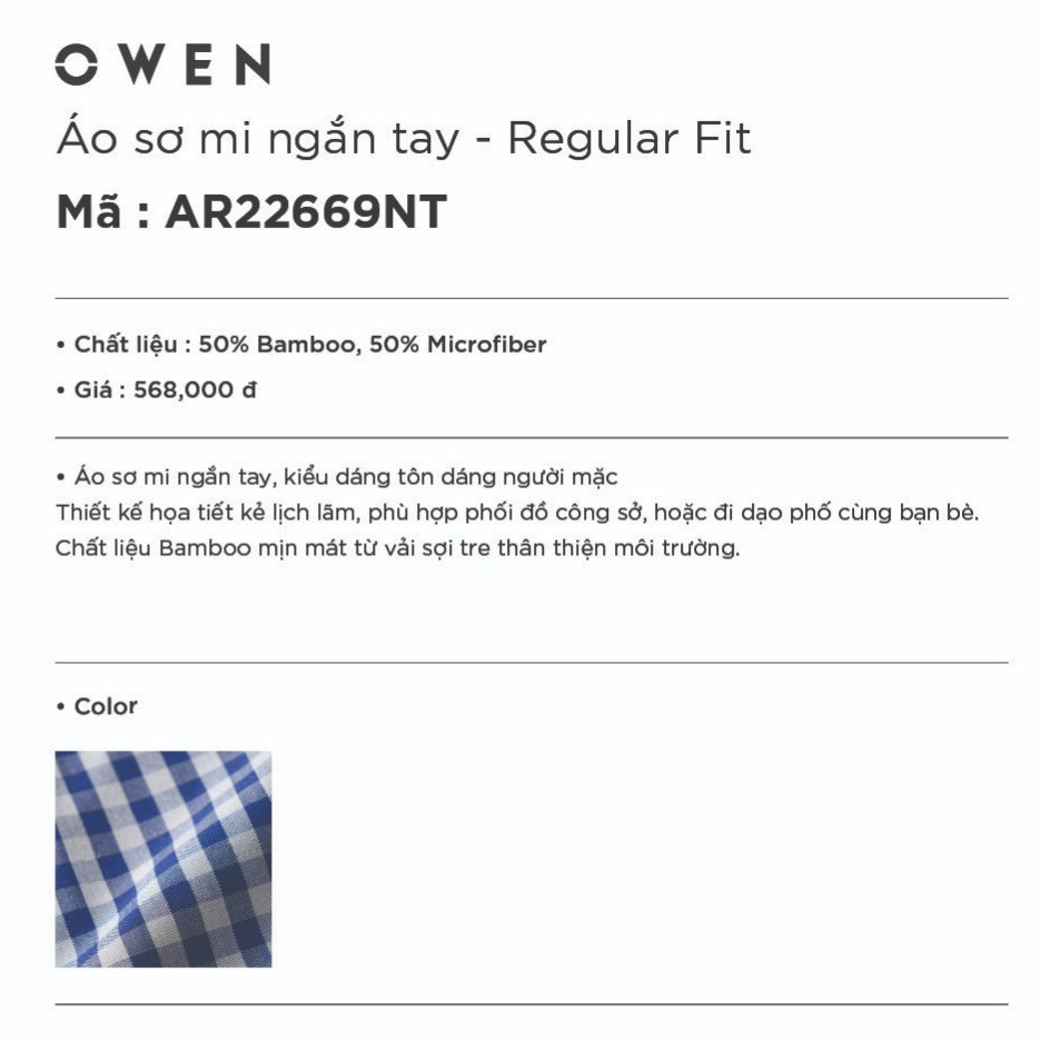Áo Sơ Mi Nam Ngắn Tay Owen AR22669NT Somi Cộc Tay Công Sở Cao Cấp Xanh Navy Xám Kẻ Caro Nhỏ Chất Sợi Tre Regular Fit | BigBuy360 - bigbuy360.vn