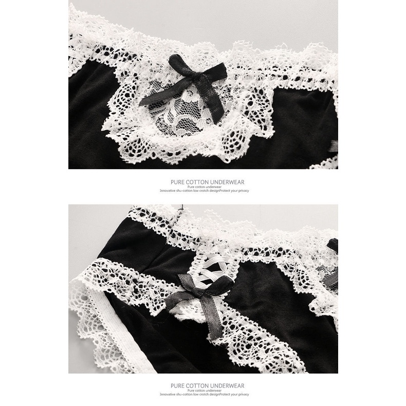 Bộ 2 Quần Lót Cotton Phối Ren Đính Nơ Dễ Thương Cho Cặp Đôi