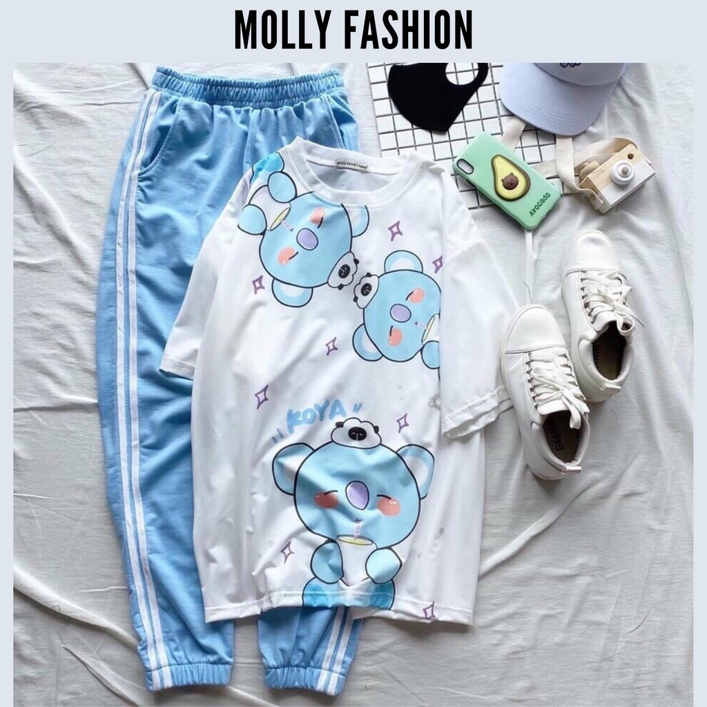 Set đồ bộ quần dài Jogger 2 Sọc KOYA ❤️ Bộ hoạt hình form rộng Unisex nam nữ Molly Fashion