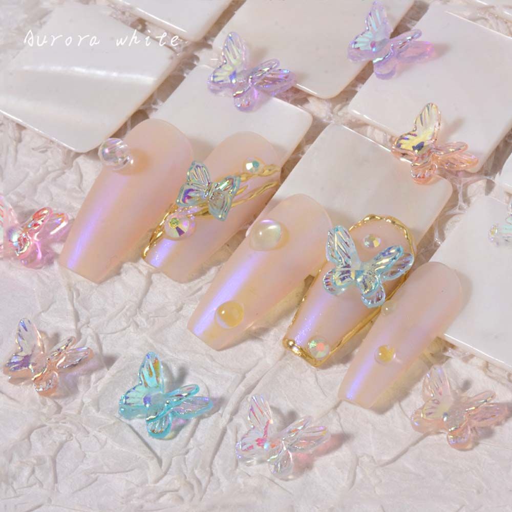 [Hàng mới về] Hạt phụ kiện trang trí móng tay hình bướm bằng nhựa resin nhiều màu sắc thời trang DIY