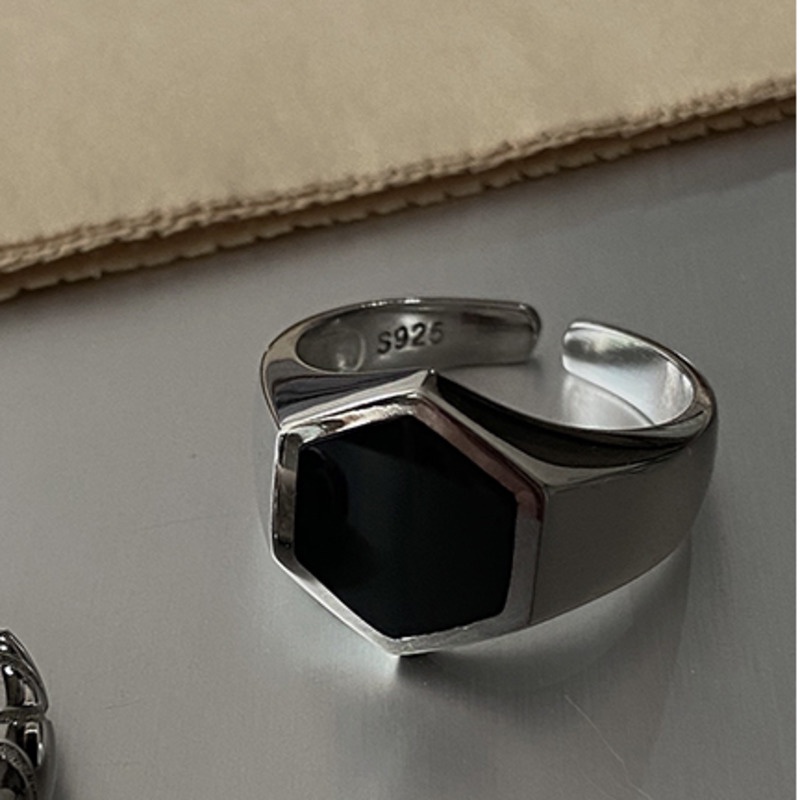 Nhẫn Hở Hình Lục Giác Đính Kim Cương Giả Phong Cách punk Hiphop Cá Tính Thời Trang Unisex