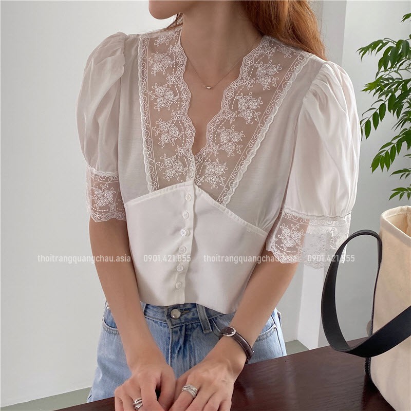 (Hàng Nhập) Áo Kiểu Phối Ren Tay Lỡ Mặc Đi Biển, Đi Chơi #OLOME 3
