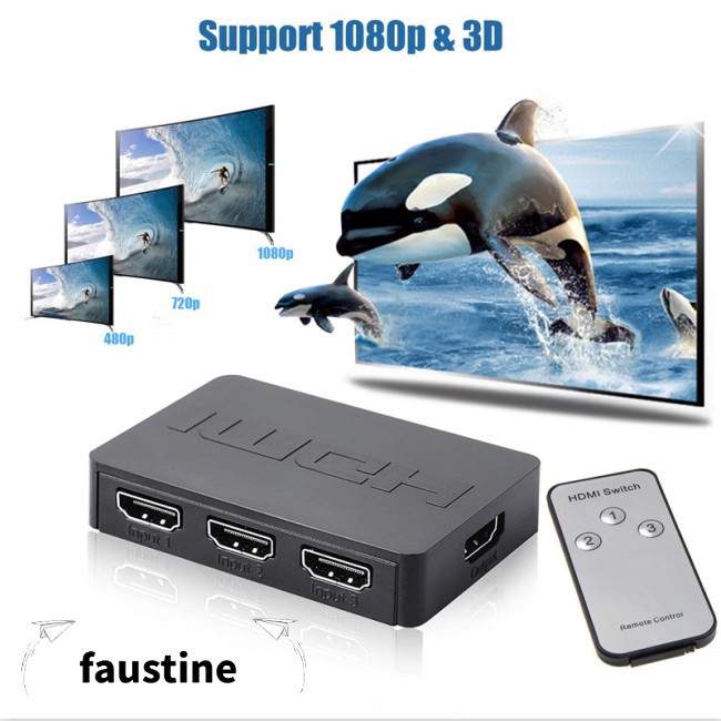 HDMI Splitter 3 Port Hub Box Auto Switch 3 In 1 Out Switcher 1080p HD with Remote Control for XBOX360 PS3 HDTV Projector