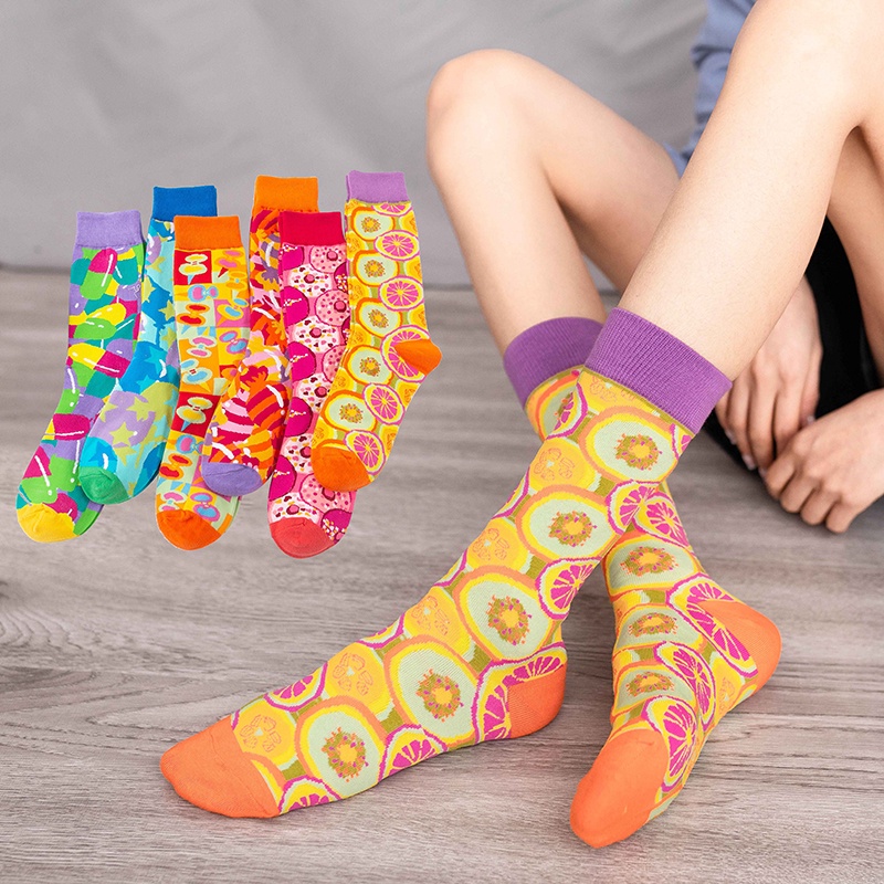 Colorful Cotton Women High socks West Fashion Streetwear Hip-hop Female Mid Calf Socks Trendy Couple Socks