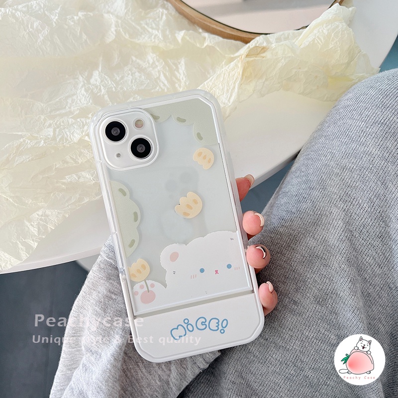 Ốp Điện Thoại TPU Mềm Họa Tiết Gấu/Hoa Dễ Thương Có Giá Đỡ Gấp Gọn Cho iPhone 13 12 Pro Max 11 Xr Xs Max X