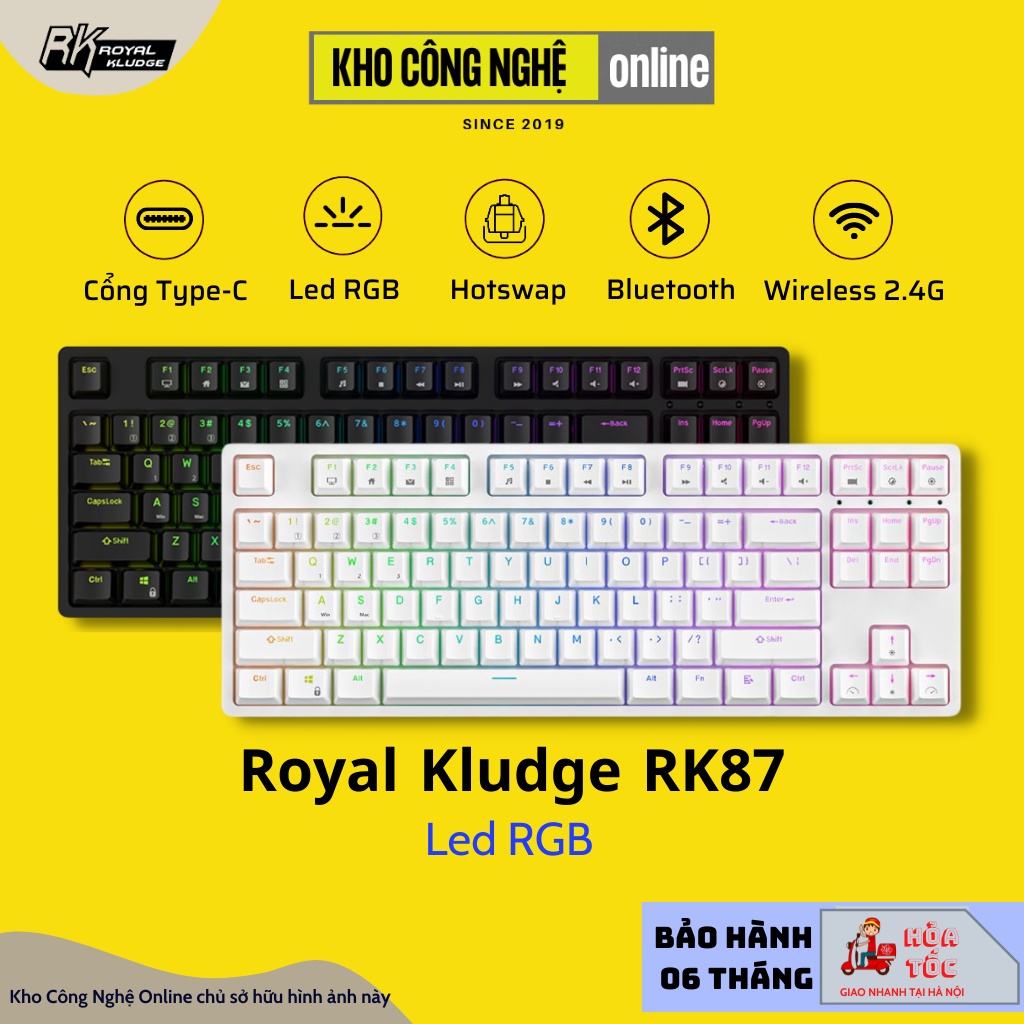 RK87 RGB NEW HOTSWAP - Bàn phím cơ không dây Royal Kludge RK87 Bluetooth 5.0 và Wireless 2.4G