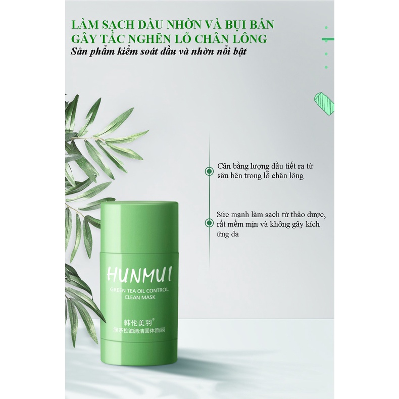 Mặt nạ bùn đất sét trà xanh bơ rau má giảm mụn làm sạch lỗ chân lông sáng da Hunmui 40g