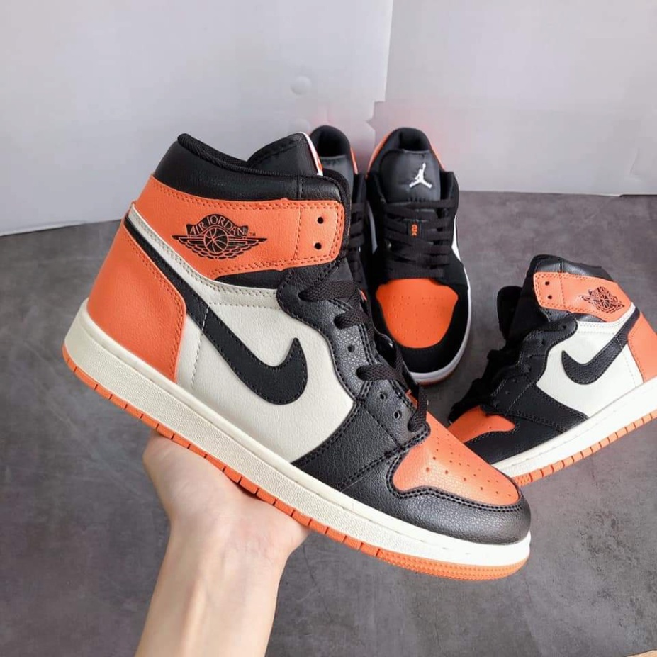 Giày Sneaker Jodan 1 Mid Retro Black Orange Cao Cổ Cam Full Box Freeship