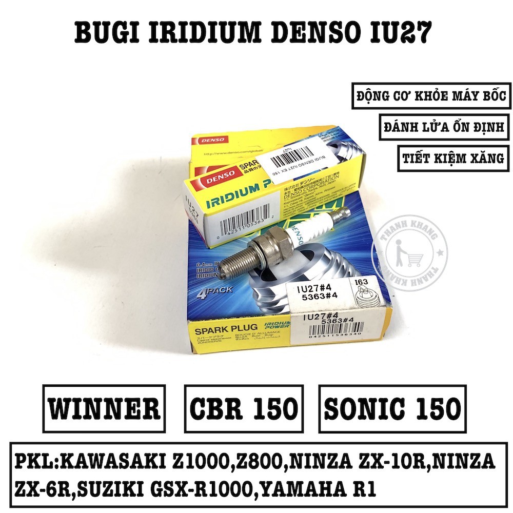 Bugi Iridium Denso IU27 cho dòng xe Winner,CBR 150,Sonic 150.PKL; Kawasaki Z1000,Z800,Yamaha R1 Thanh khang IU27