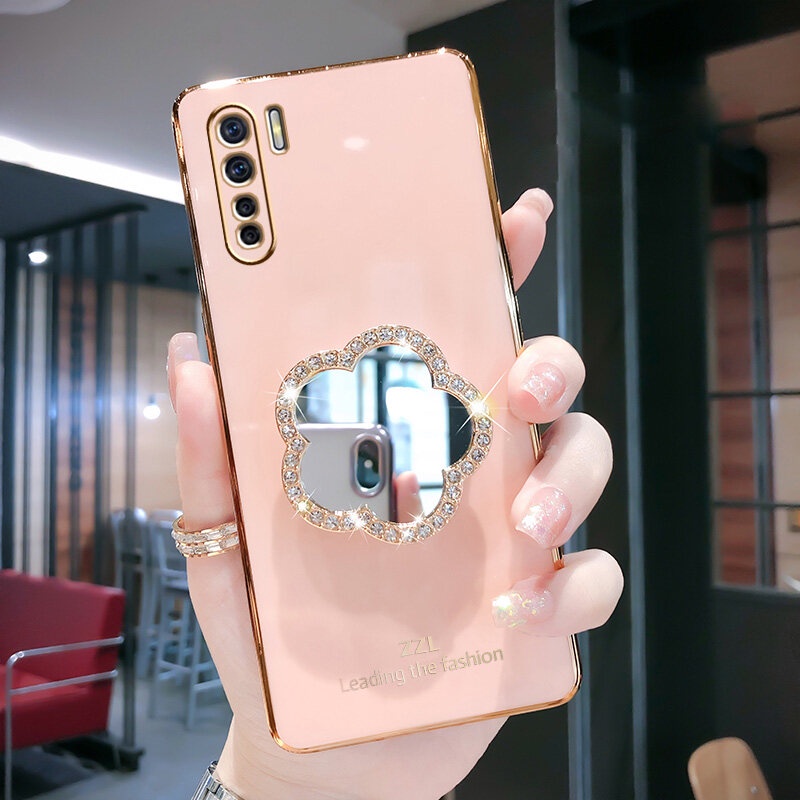 Ốp Điện Thoại Mềm Tráng Gương Đính Đá Lấp Lánh Sang Trọng Dành Cho OPPO A91 Reno 3 4G