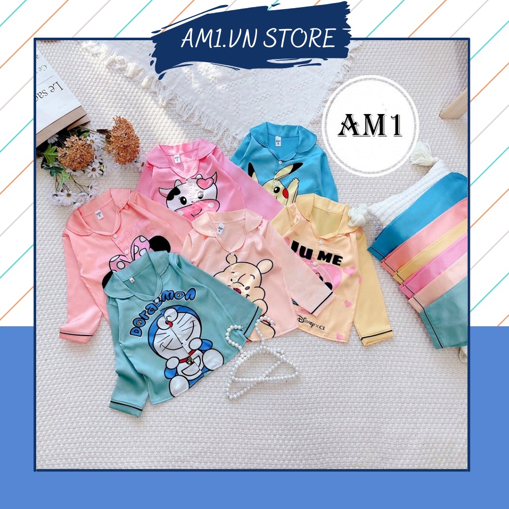 (10-20kg) Đồ Bộ Bé Gái Mặc Nhà dài tay cao cấp Pijama Lụa Cao Cấp Cho Bé TTR141