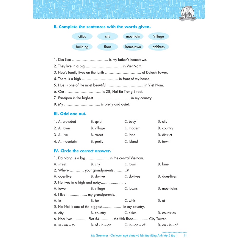 Sách Ms Grammar Ôn luyện Ngữ pháp và Bài tập tiếng Anh Lớp 5 Tập 1