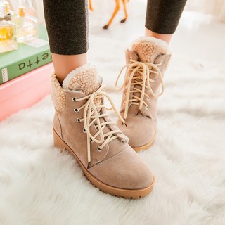 Giày Boot da lộn nữ thời trang cá tính, giày bốt đế vuông cao 3cm , giày buột dây B139