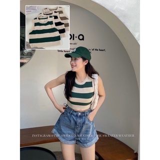 Áo ba lỗ len mỏng kẻ ngang dáng croptop loại 1 gân sau lưng
