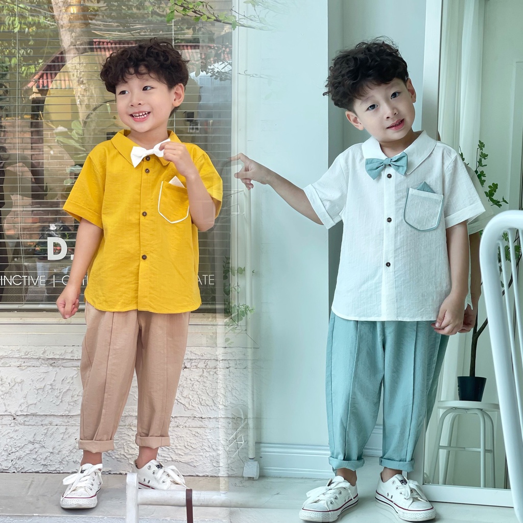 Set sơ mi đũi cho bé trai, bộ đồ bé trai hàn quốc từ 1 tuổi đến 7 tuổi ,Quần áo trẻ em