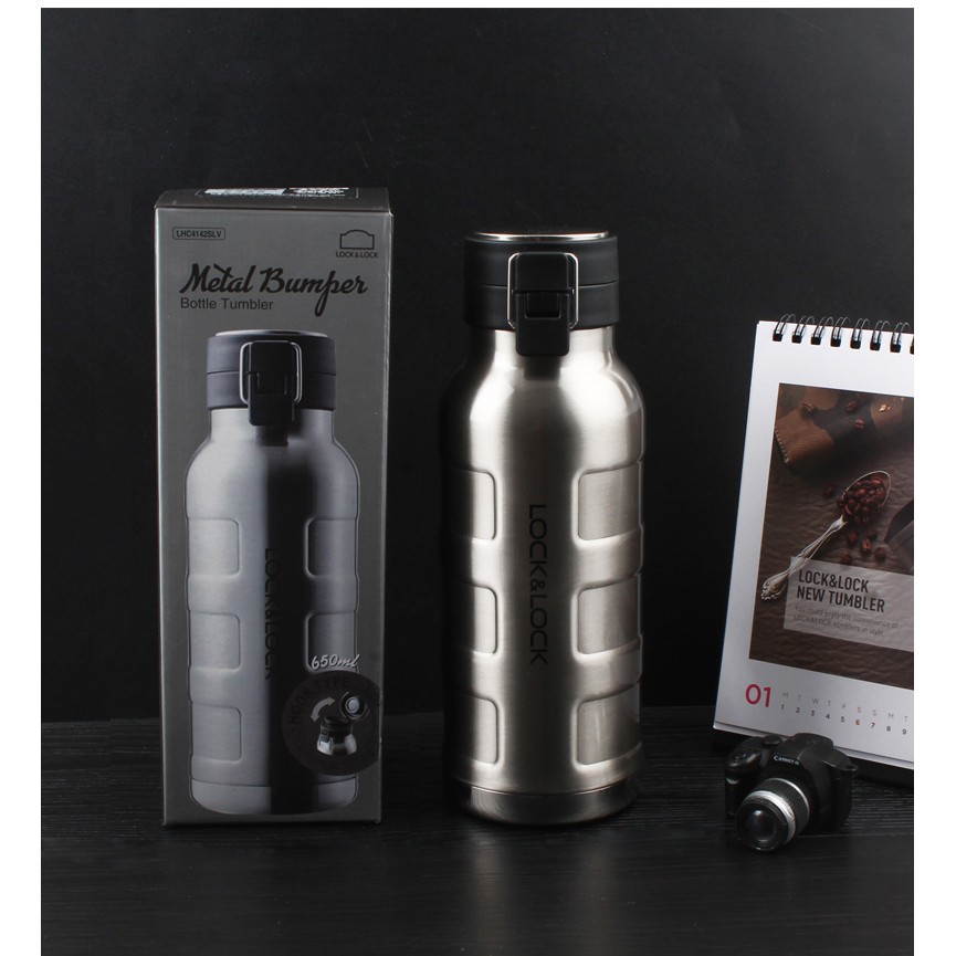 [Mã LIFEHL25 giảm 10% đơn 350K] Bình giữ nhiệt bằng thép không gỉ Lock&amp;Lock Bumper Bottle 650ml - [LHC4142SLV]