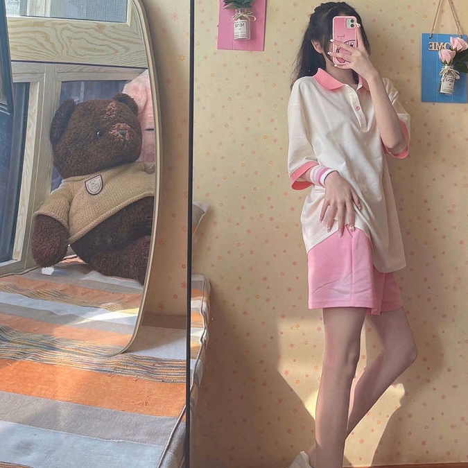 Set Đồ Thể Thao Áo Thun Ngắn Tay + Quần Short Thời Trang Năng Động Cho Nữ