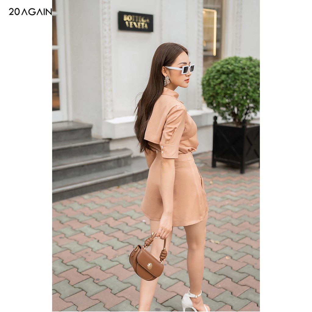 Áo sơ mi nữ ngắn tay hai tay bồng 20AGAIN, hàng thiết kế phong cách công sở, đắp vạt trước cá tính ASA1078