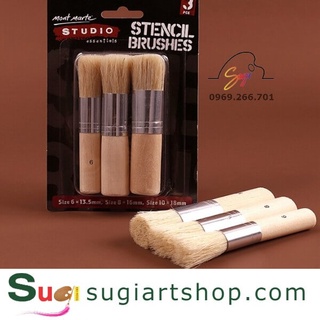 Bộ cọ vẽ đầu tròn lông lợn, cọ vẽ Stencil Brushes set 3 cây Mont Marte