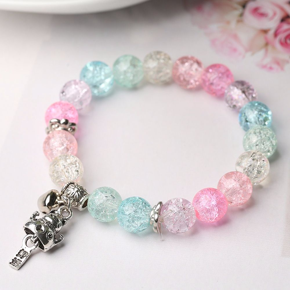 Vòng tay co giãn chuỗi hạt nhiều màu tuỳ chọn gắn mặt mèo may mắn bằng hợp kim dễ thương cho nữ