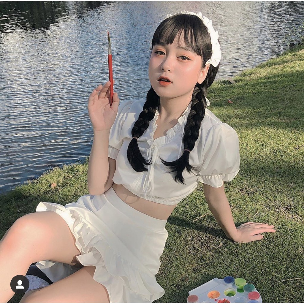 Set áo croptop rút dây và chân váy lưng thun Minto | BigBuy360 - bigbuy360.vn