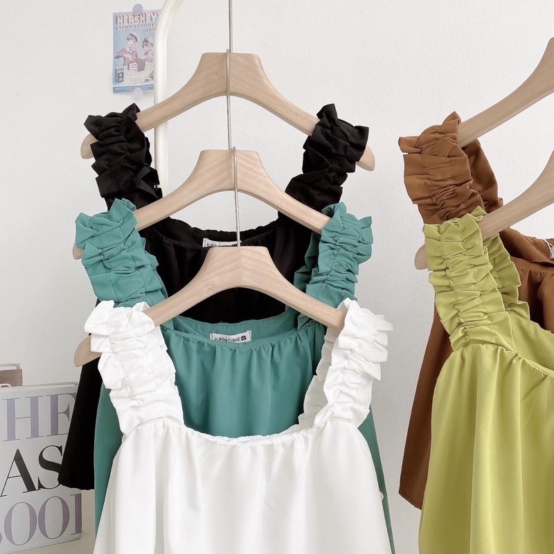 Áo 2 dây dúm bèo bản to LYRA dáng baby doll trẻ trung xinh xắn - VSYAC0149