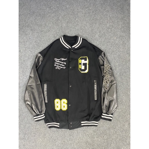 Varsity bomber jacket - nỉ phối tay da chữ G ( Có ảnh thật )
