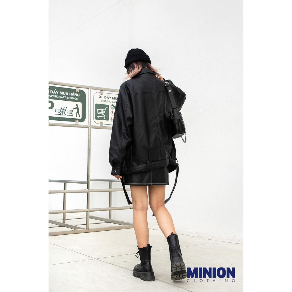 Chân váy da Minion Clothing, dài trên gối, chữ A, phong cách Ulzzang Streetwear V2805 | BigBuy360 - bigbuy360.vn