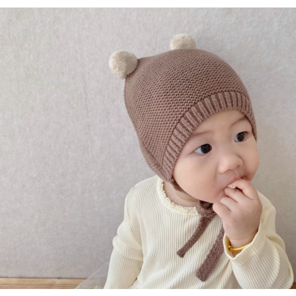 Mũ len cục bông cho bé từ 3m - 18m
