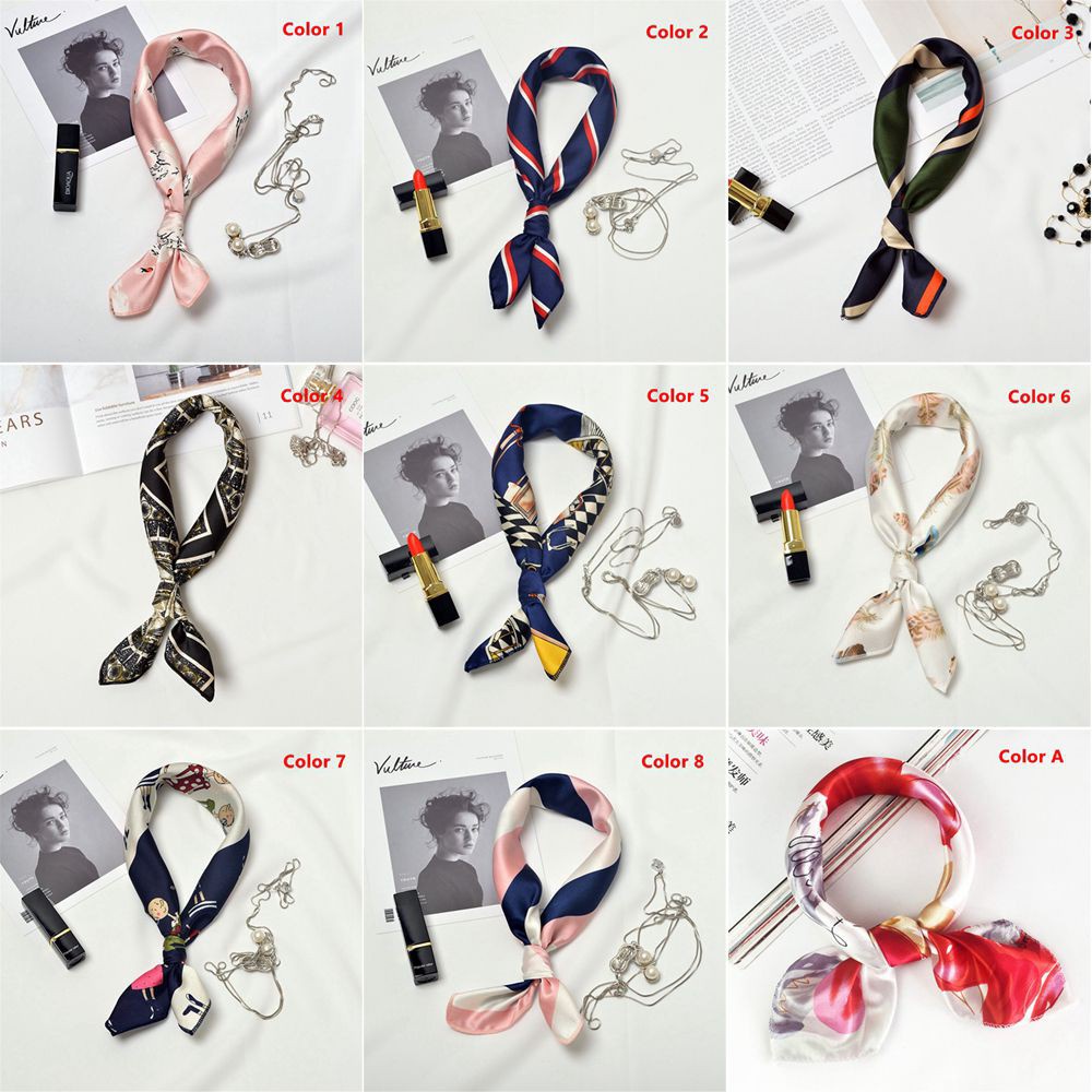 Khăn choàng cổ hình vuông cỡ nhỏ bằng lụa satin phong cách cổ điển thời trang tinh tế cho nữ